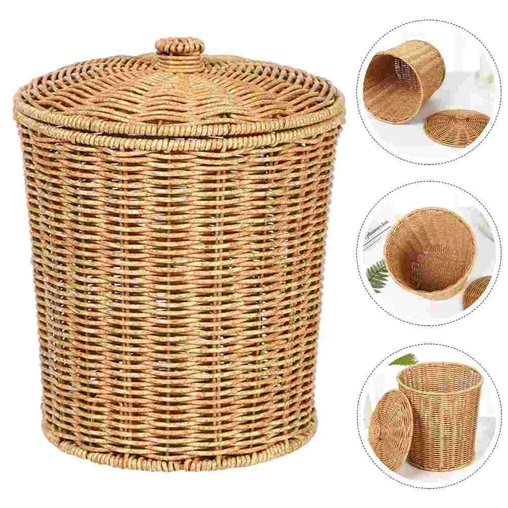 

Basket Wicker Storage Trash Can Waste Woven Laundry Baskets Rattan Bin White Garbage Hamper Clothes Lid Seagrass Dirty Container