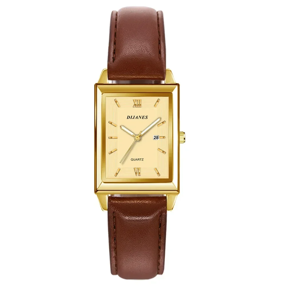 New Casual Leather Men\'s Watch Square Quartz Korean Student Calendar Watch Men Relojes Para Hombres Relogio Masculino(no Box)