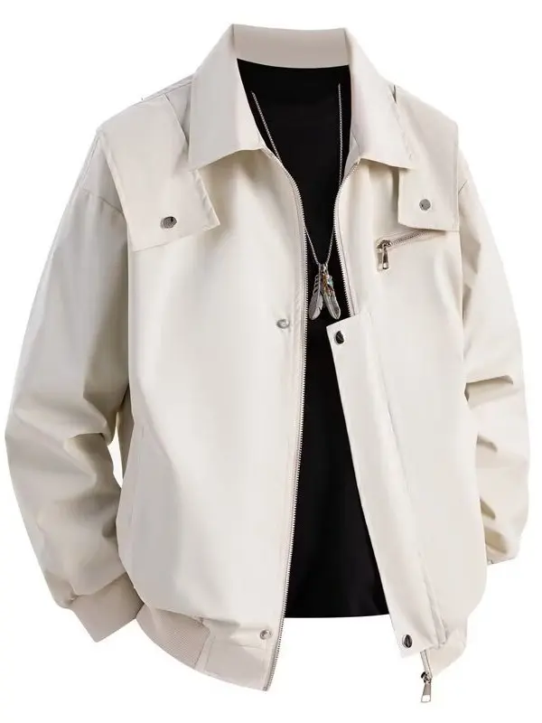 

Loose Fit Men's Jaet Turn-down Collar Faionable Street Sle Harajuku Korean Version Casual Haome Windproof Zipper