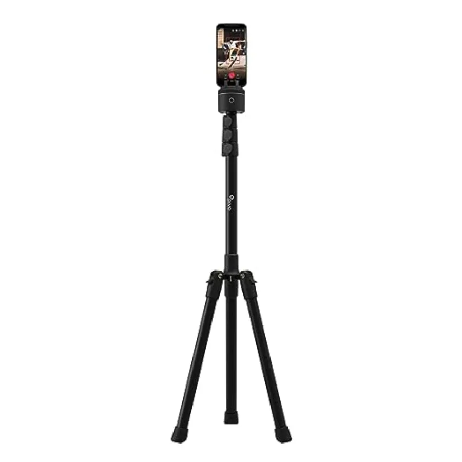 

63 Extendable Cell Phone Camera Tripod with Sturdy Lightweight Portable Foldable Stand for Video Recording in Black with Univer