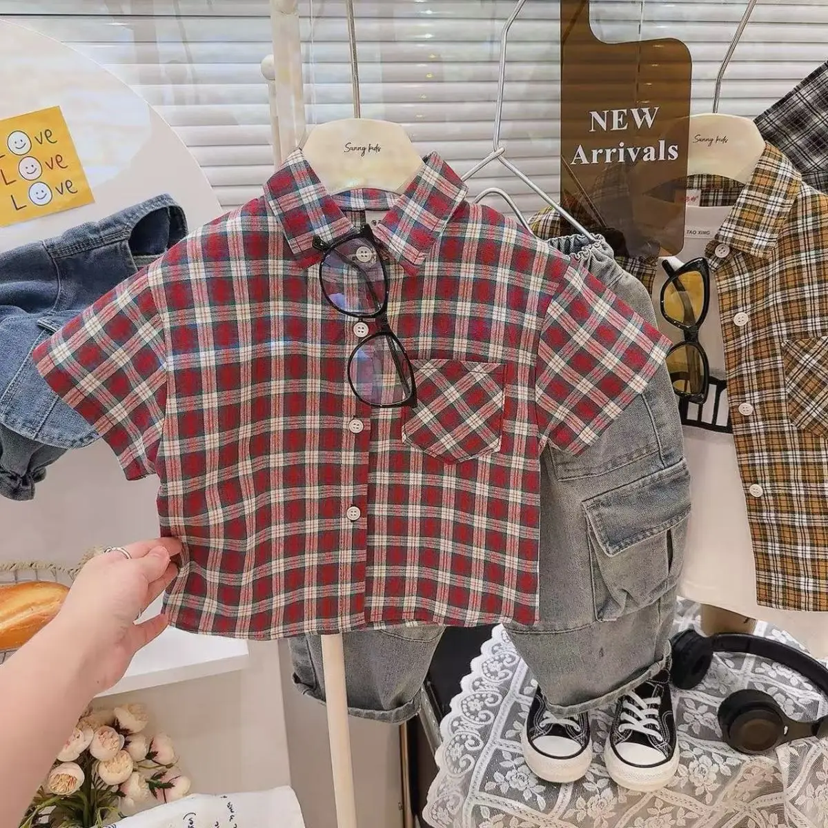 Hot Sale Premium Big Kids Checkered Polo Shirt Short Sleeve with Lapel Pockets Summer Style for Toddler Boys
