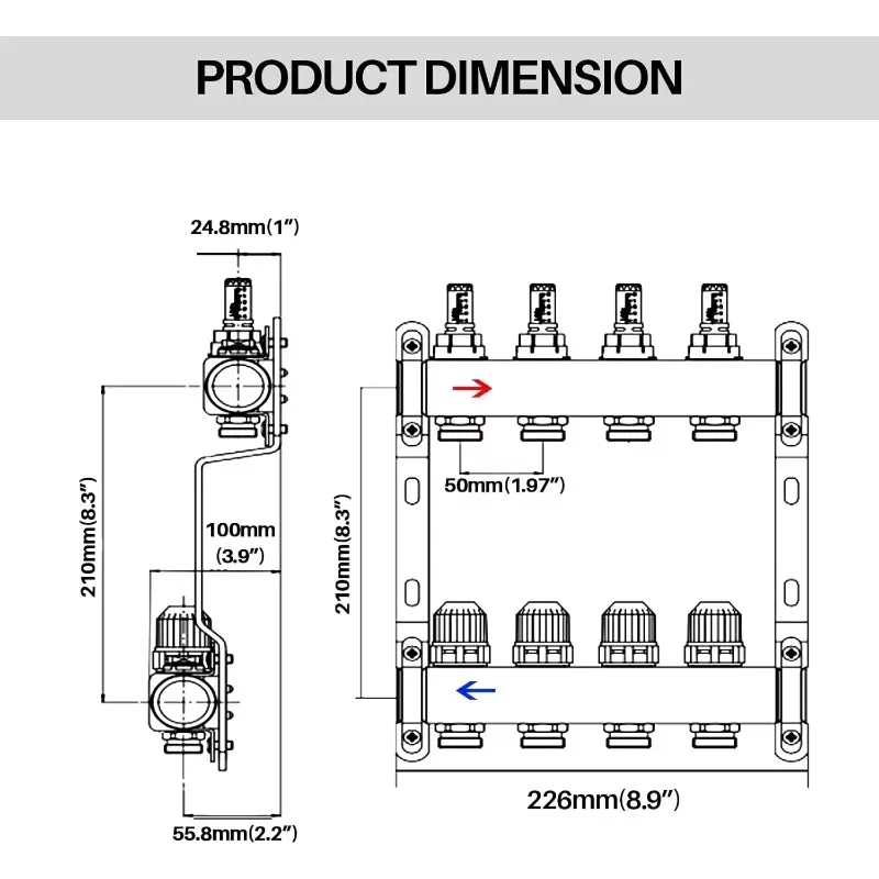 مشعب حراري مشع جديد ذو 4 فرعات، مشعب PEX من الفولاذ المقاوم للصدأ مع منافذ متوافقة مع Hydronic #3
