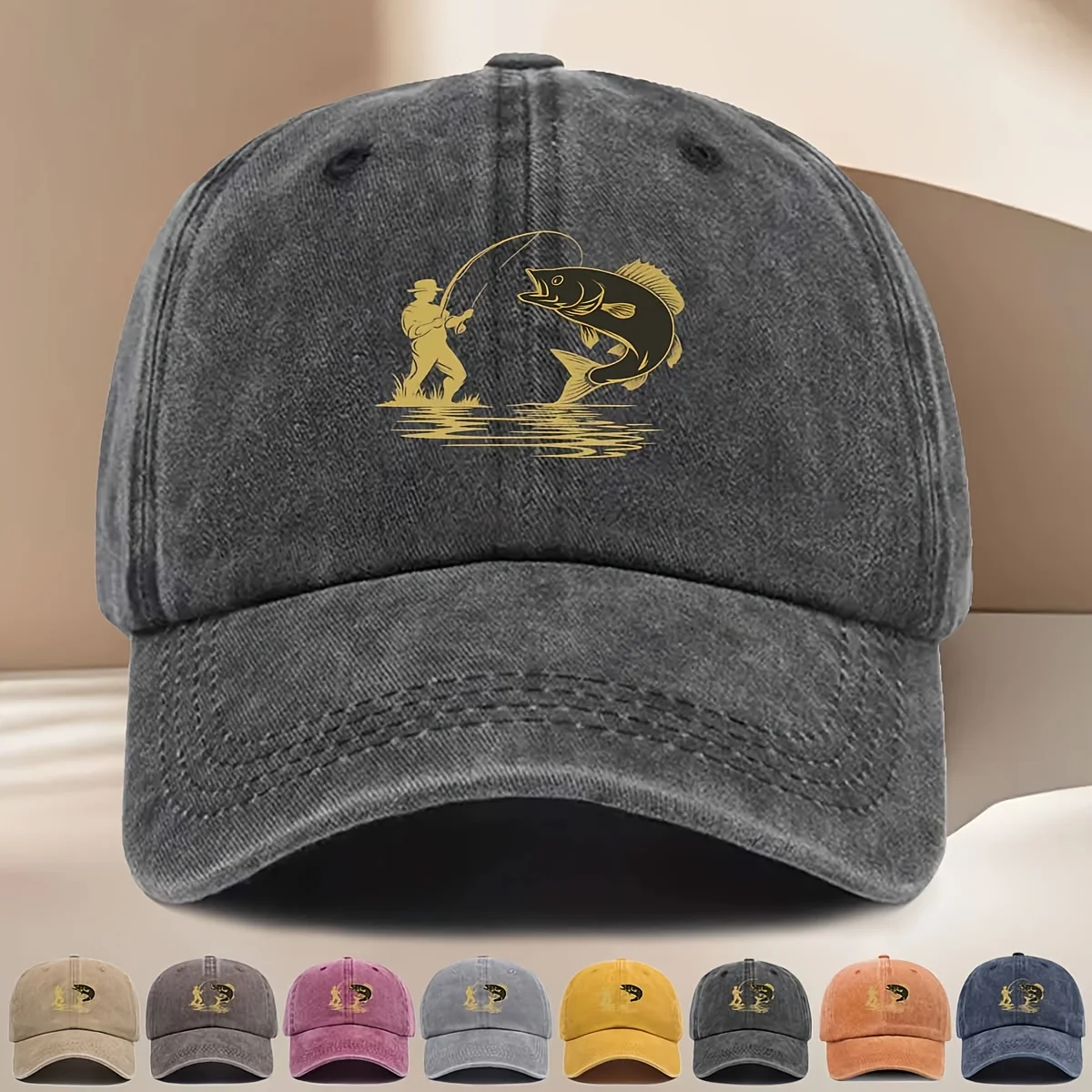 Casquette de baseball à thème pêche avec visière incurvée et adaptée à toutes les saisons, idéale pour les fêtes de Pâques, du Ramadan et de la Fête de l'Indépendance