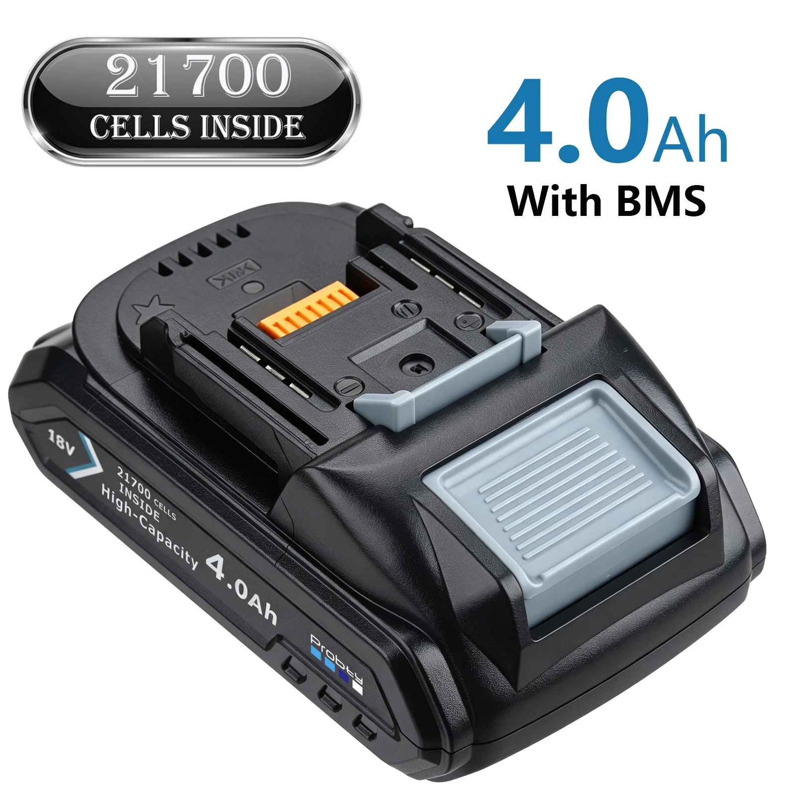 Probty 4,0 Ah 18 V 21700-Zellen-Akku mit LED-Anzeige für Makita 18 V Elektrowerkzeuge, Li-Ionen-Ersatz BL1850 BL1840 BL1830