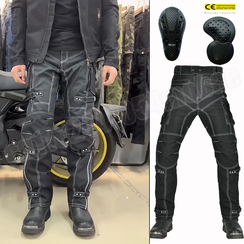

Motorcycle Riding Pants Multi-Bag Waterproof High Waist Shockproof Oxford Cloth Spring Season Protective Gear Motocross Pants