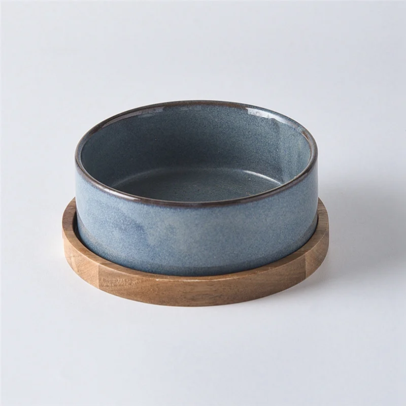 

A83I- Pet Bowl With Neck Protective Collar Anti-Collision Wooden Tray Pet Feeding Supplies Cat Accessories