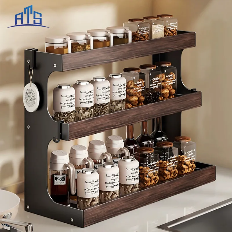 

Kitchen Spice Rack Vintage Chinese Style Storage Shelf Multi-Function Condiment Organizer Home Use Countertop Storage Solution