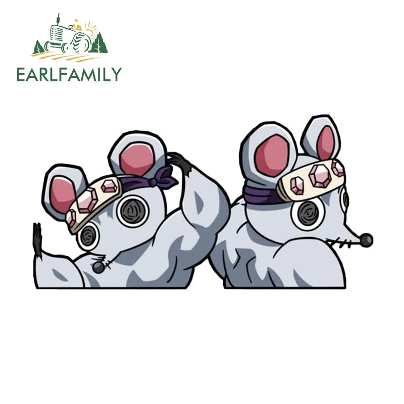 EARLFAMILY The Muscle Ninja Mouse Car Sticker Vinyl Anime Peeker Decal Cartoon Car Styling JDM Car Accessories