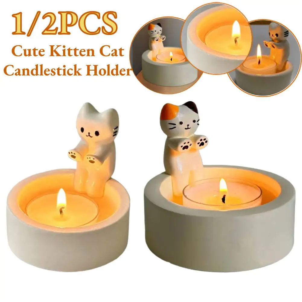 

1/2PCS Kitten Candle Holder Cartoon Cat Candlestick Holder High Tempe Resistant Cat Warming Paws Candle Cute Candle Holder Decor