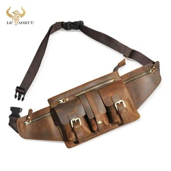 Quality Crazy Horse Leather Travel Retro Fanny Waist Belt Bag Chest Pack Sling Bag Design Phone Cigarette Case For Men Male 381