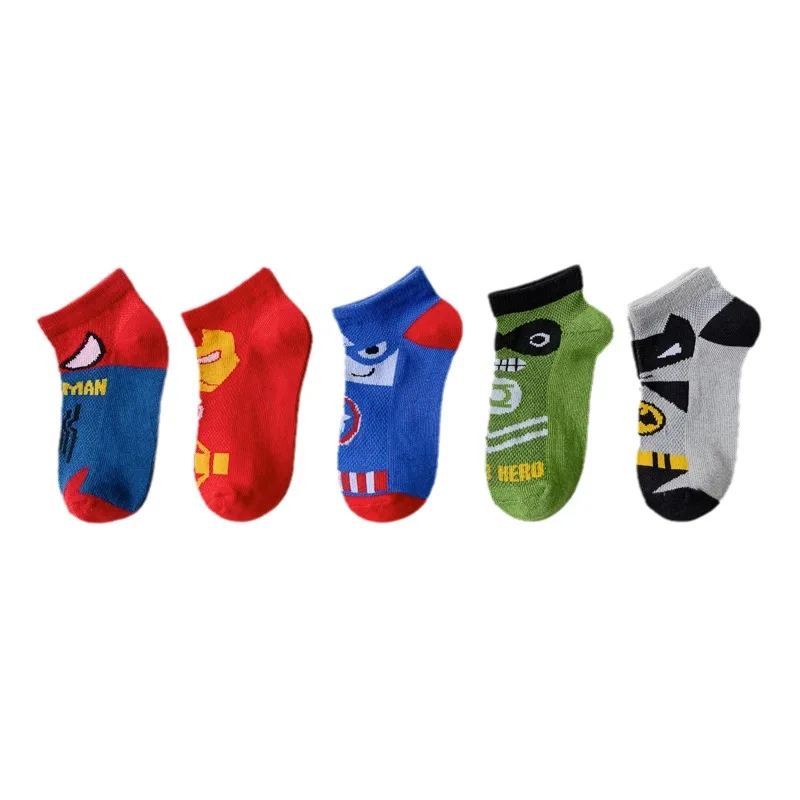 5 Pairs of Spring and Summer Thin European and American Fashion Cartoon Mesh Breathable Comfortable Sports Boys Cotton Socks