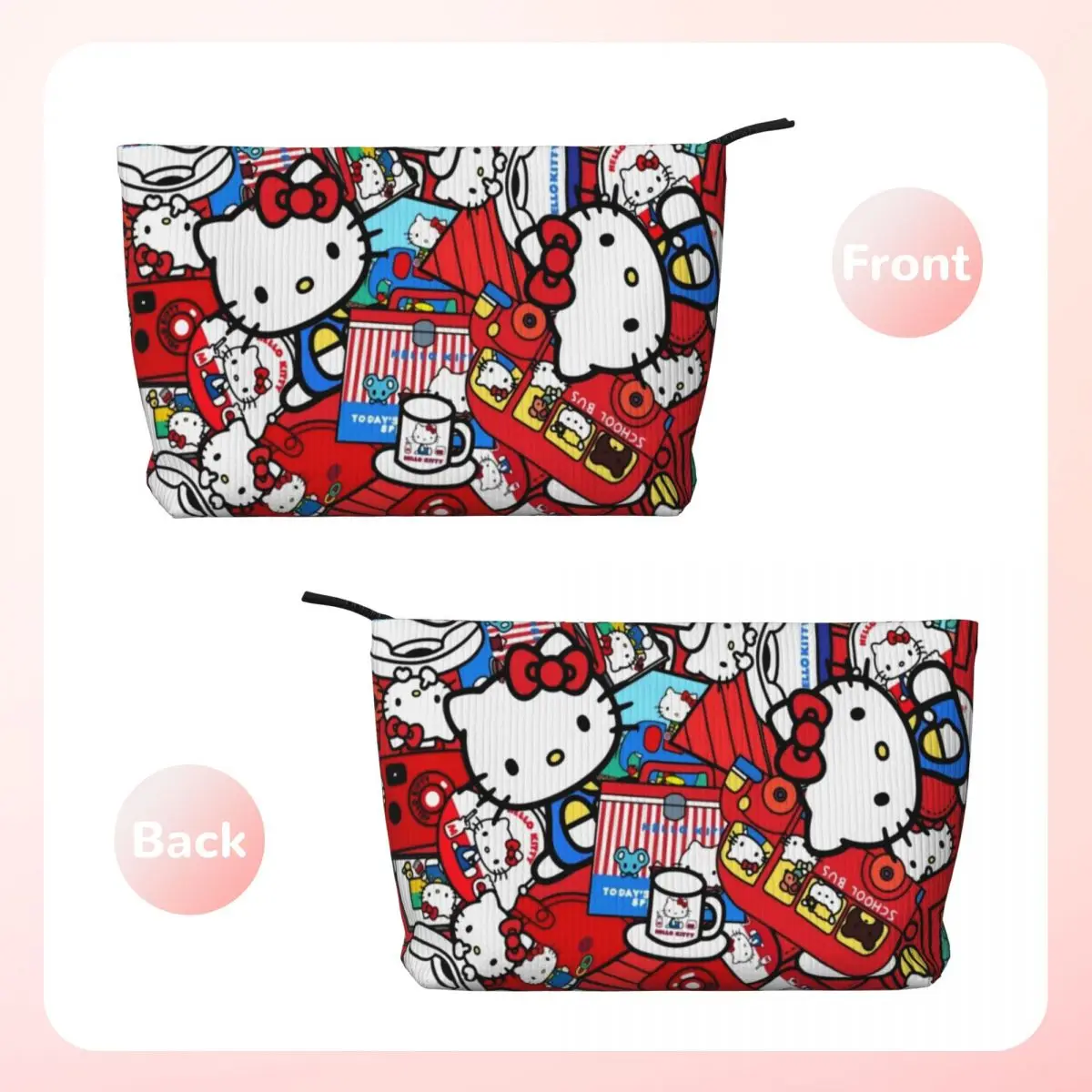 Custom Hello Kitty Sanrio Travel Toiletry Bag Women Corduroy Cosmetic Makeup Organizer Beauty Storage Dopp Kit