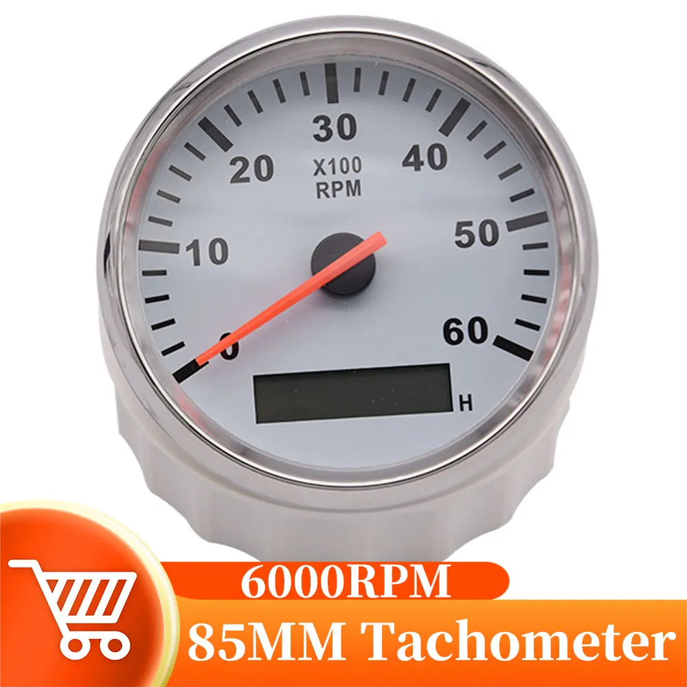 

85mm Universal Tachometer With LCD Hourmeter Red Backlight Boat Car Marine Tacho Meter fit for Car Yacht Boat 12V/24V