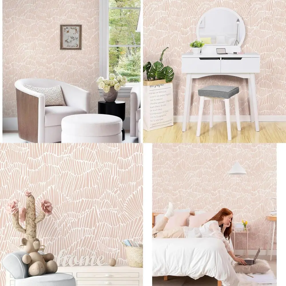 

Современные светло-розовые и белые обои в стиле бохо с полосками, самоклеящиеся, водонепроницаемые, виниловые, для декора спальни и ванной, 17,3 x 590