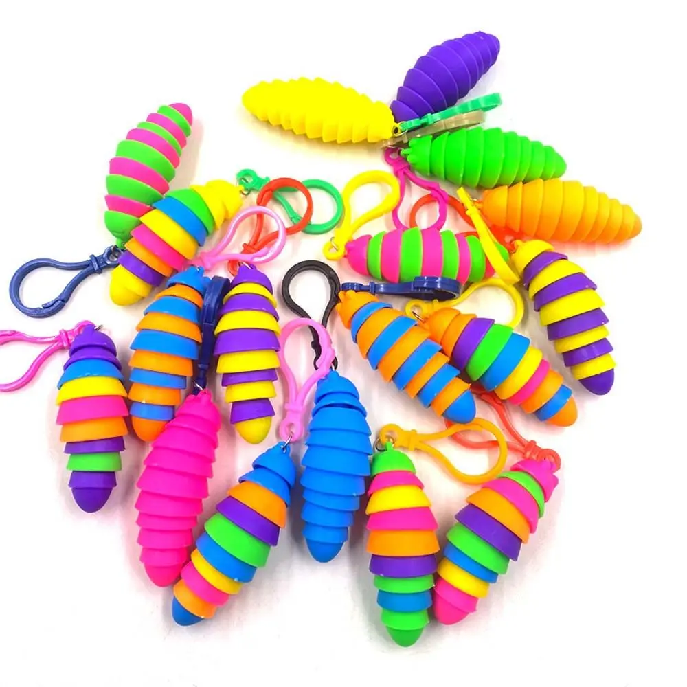 Relieve Stress Anti-Anxiety Snail Caterpillar Key Chain Relieve Stress Keyring Squeeze Sensory Toys Mini Finger Slug pendant