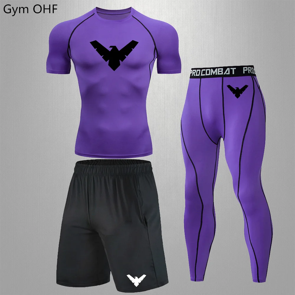 Nightwing męska kompresyjna odzież sportowa rajstopy na siłownię odzież treningowa trening Jogging zestaw do biegania dres Rashguard dla mężczyzn