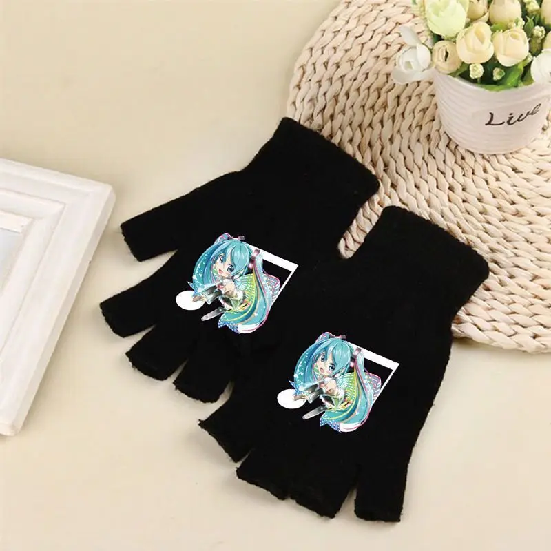 Nuevo Hatsune Miku invierno dulce y lindo creativo anime patrón de dibujos animados simple moda suave piel-amistoso guantes de medio dedo regalo