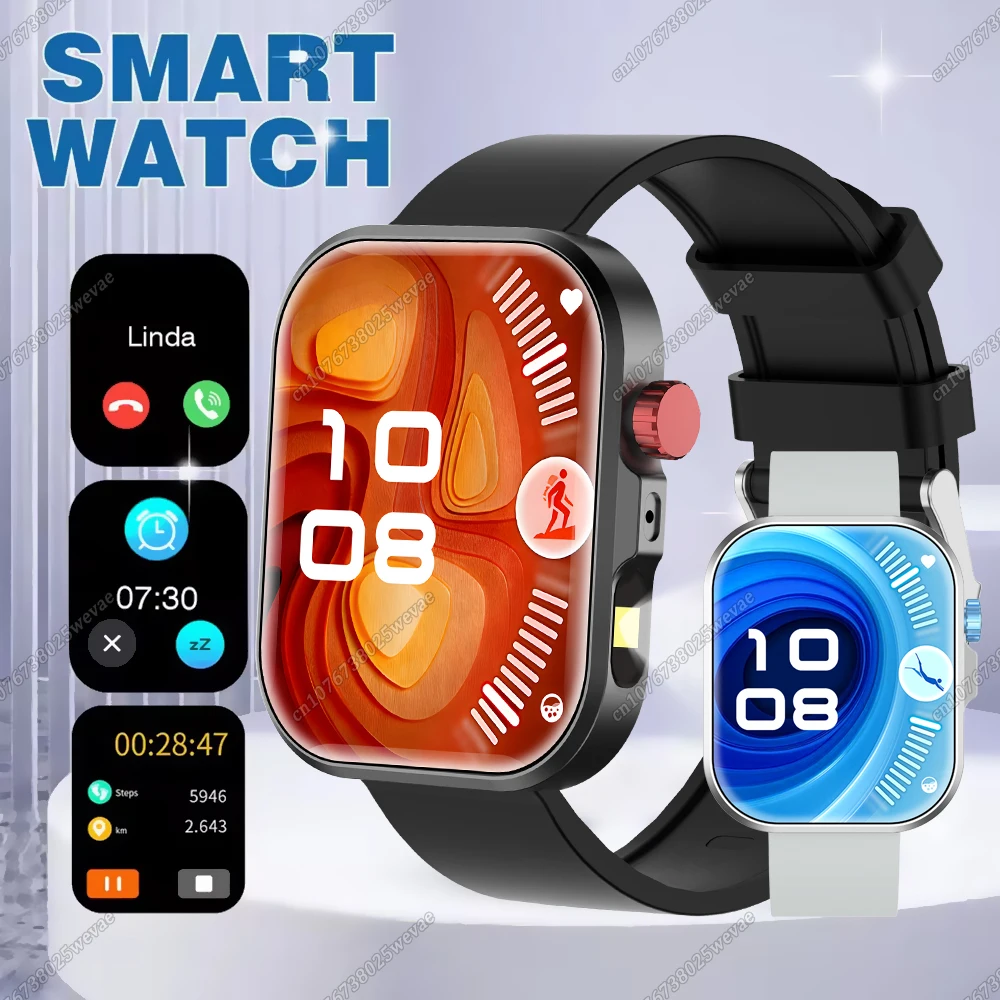 

Умные часы с дисплеем 2,01 дюйма, голосовым помощником, Bluetooth-вызовами, функцией ответа на звонки, трекером активности, фонариком, для мужчин, для занятий спортом и активного отдыха