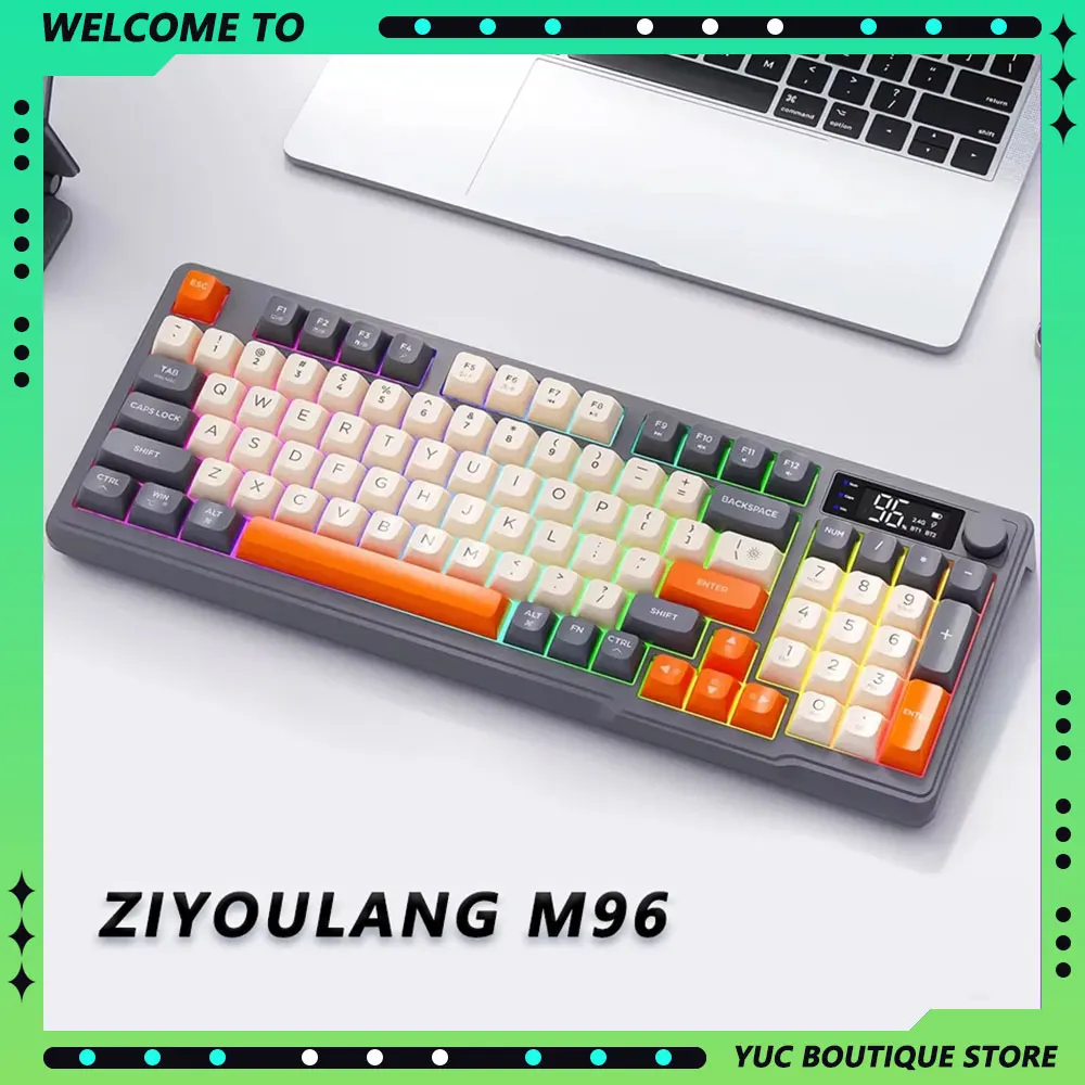 Ziyoulang M96 E-sports Game Keyboard Wireless PBT 96 Keycap Dual Mode Electronic Display Ergonomic Customize Gaming Accessories