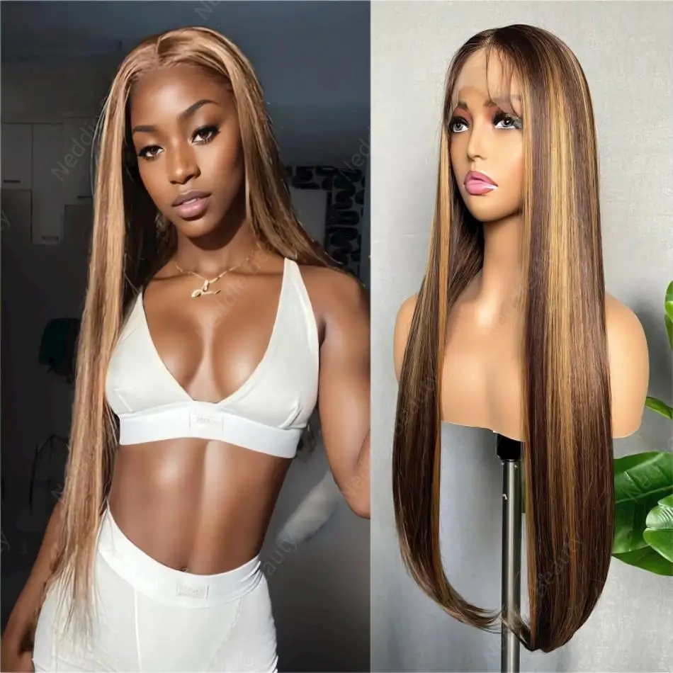 30 40 Inch Human Hair 100% Highlight Straight 13x6 HD Lace Frontal Wig Colored Transparent Afro Wigs For Women Choice Full End