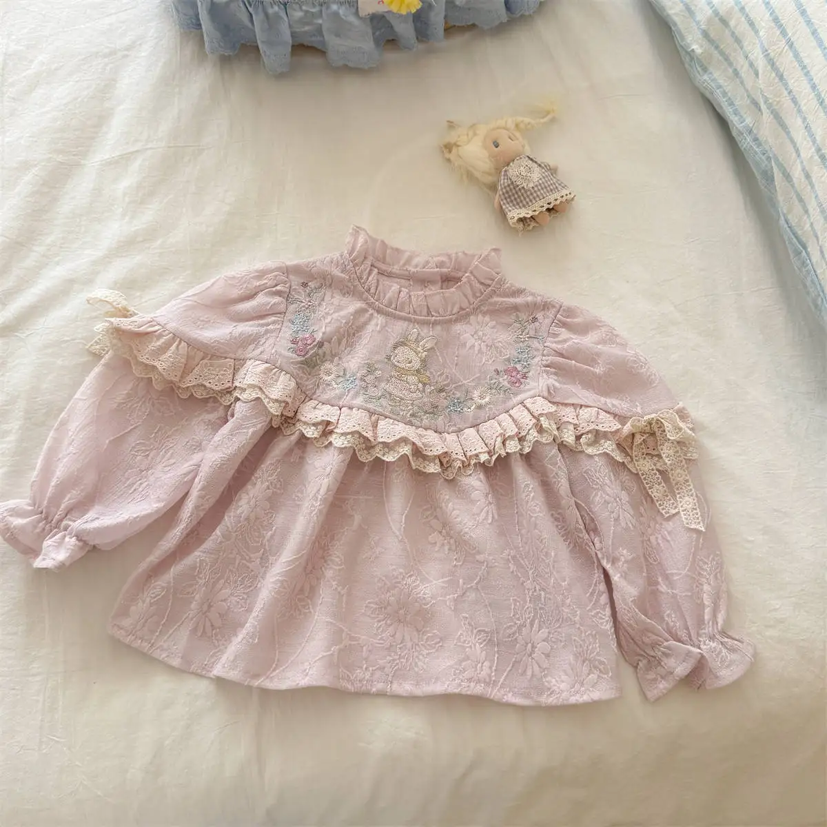 Girl Shirt 2026 Spring and Autumn New Children's Clothing Korean Style Girl Baby Sweet Lace Embroidery Broken Flower Doll Shirt