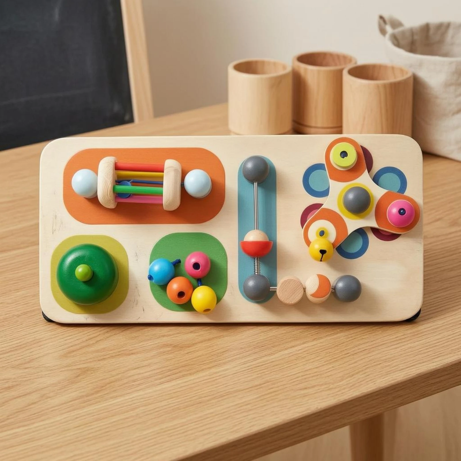 Child-Led Busy Board Fine Motor Skills Wooden Busy Board Early Learning Toy Rounded Corners Screenscreen-Independent for Infants