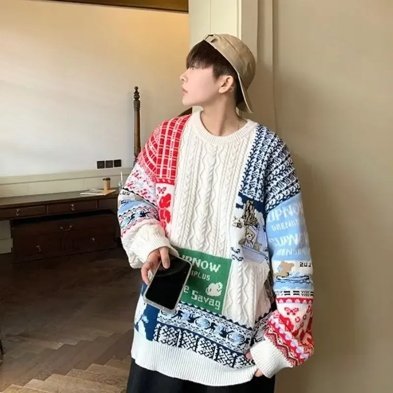 Autumn Winter Y2k Christmas Bear Sweater For Women Korean Couples Knit Loose Pullover Sweatshirts Streetwear Women