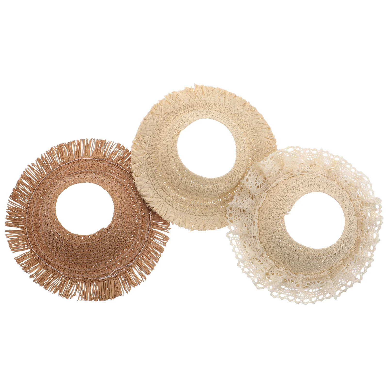 

3 Pcs Braided Straw Hat Crafts Accessories for Model Hand-woven Decoration Ladies