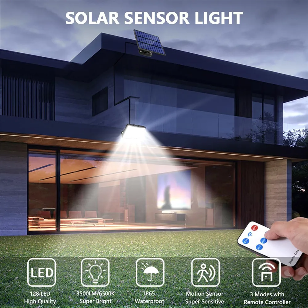 Luz Led Solar impermeable para exteriores, focos de iluminación de seguridad con Sensor de movimiento para camino de jardín, garaje, luces de pared, 128/100