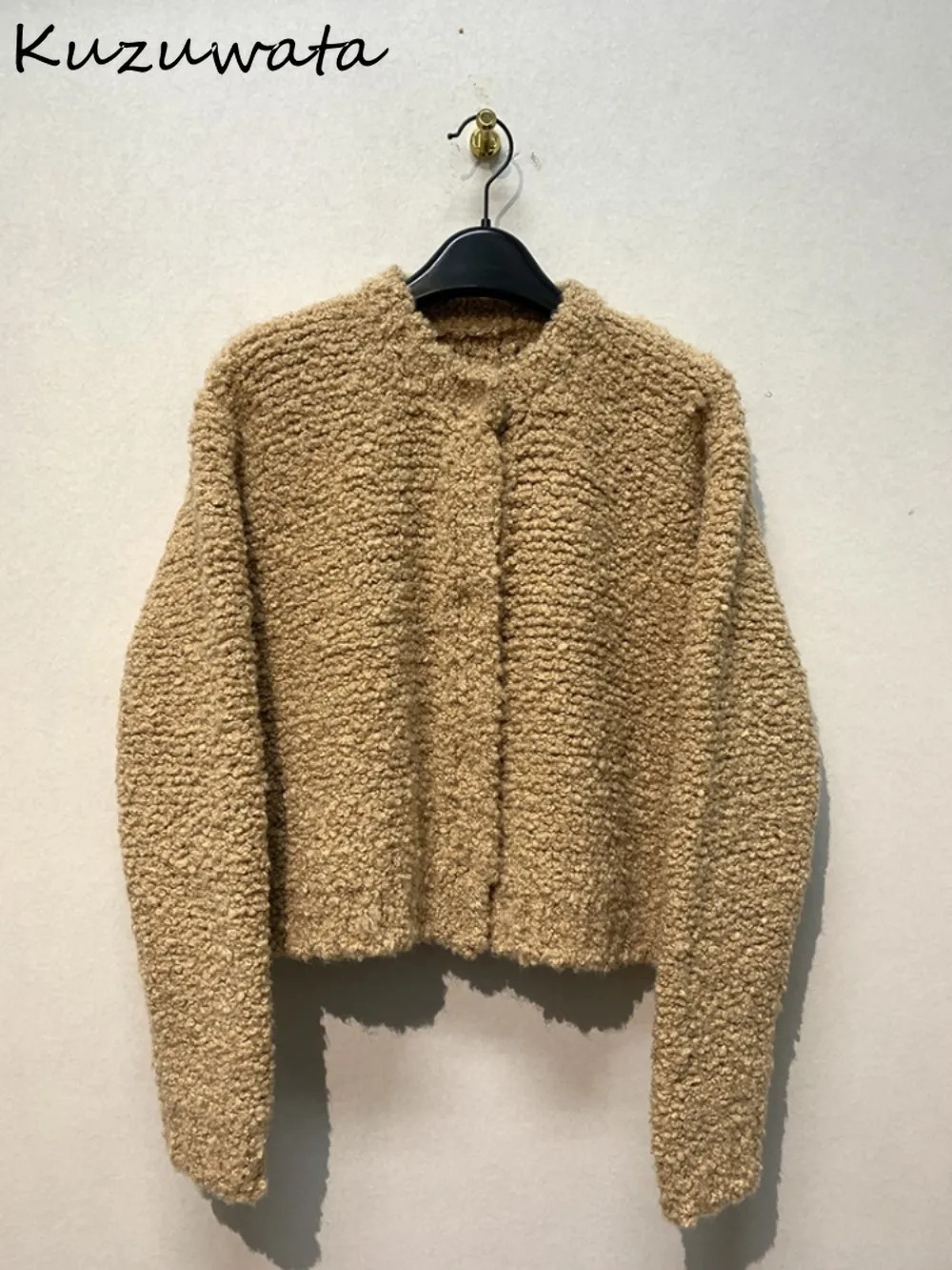 Kuzuwata Loose Vintage Lazy Simple Fur Warm Cardigan Slim All-match Lambswool Luxury Jumper Japanese New Moda England Sweaters