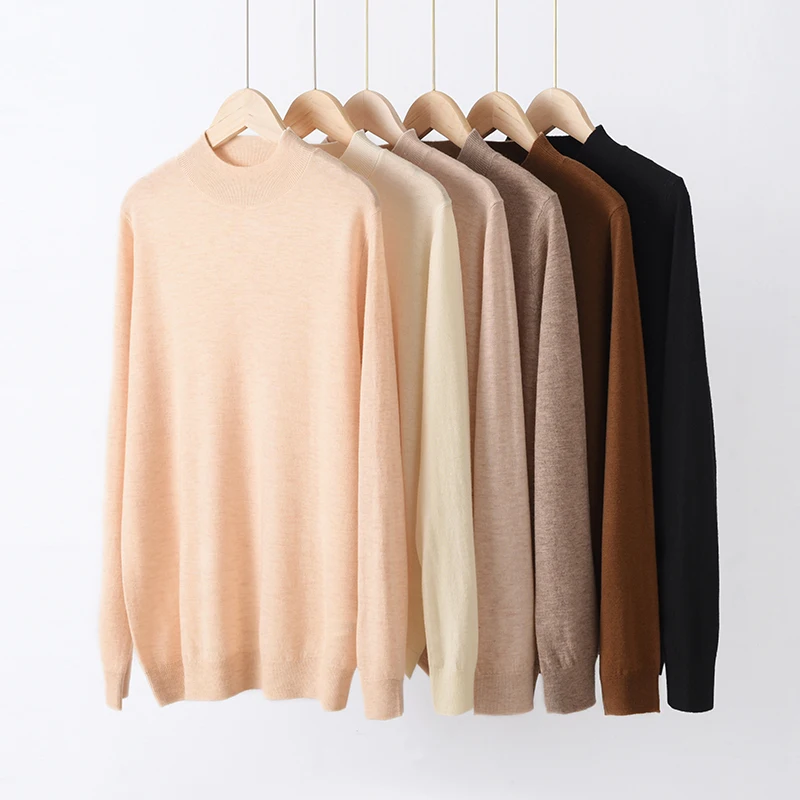Woman High-quality imitation 100%Pure Merino Wool Half High Neck Autumn Winter Sweater Comfortable Warm Knitwear for Casual Wear