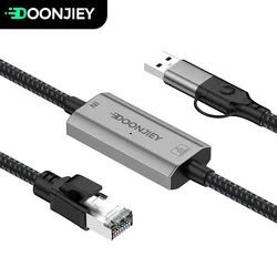 2 IN 1 Ethernet Adapter RJ45 to USB A to Type C 10/100/1000Mbps Gigabit LAN Network Adapter Connectors for MacBook Pro PC