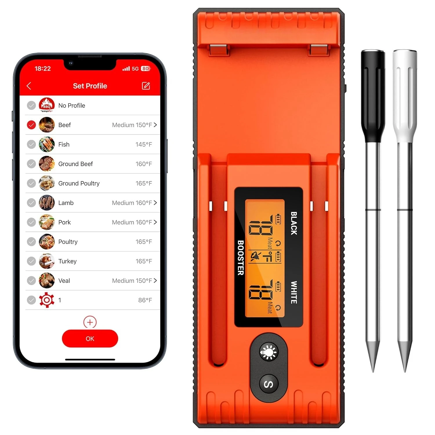 

Wireless Meat Thermometer with 2 Meat Probes, 500FT Bluetooth Meat Thermometer for Cooking Food Turkey Oven Smoker Thermometer