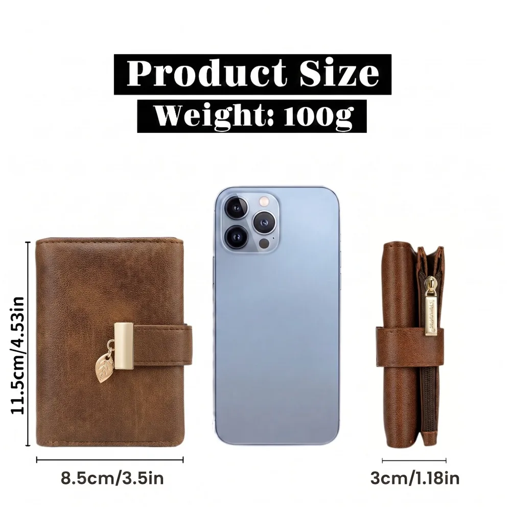 Pomelo Beste Damen-Kurzgeldbörse mit RFID-Schutz, Dreifach-Geldbörse aus PU-Leder, 7 Kartenfächer, Reißverschluss-Münzfach, Blattschnalle, Reise-Clutch – Detail 1