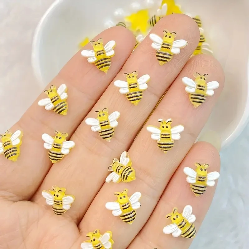 

50Pcs Mini Bee Resin Nail Charms Bulk 3D Mixed Cute Cartoon Bee Nail Art Accessories DIY Kawaii Nails Decorations Supplies Parts