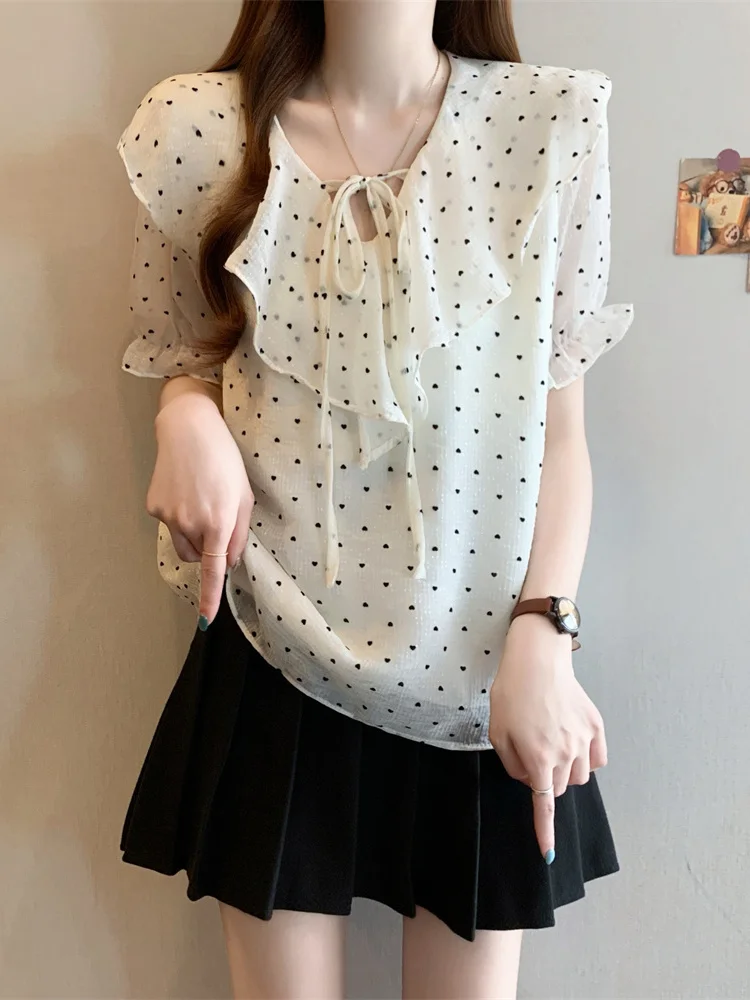 

plus Size V-Neck Short Sleeve Princess Style Shirt Women Summer Fashionable Chiffon Top Large Size Inner Wear Casual Blouse