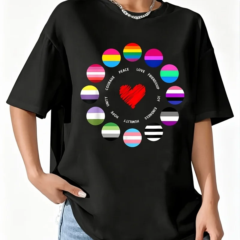 Gay Pride Lgbtq Rainbow Lgbt Pride Women's T-Shirt 100% Cotton Fun Print Short Sleeve Top Casual Round Neck Tee S-5Xl