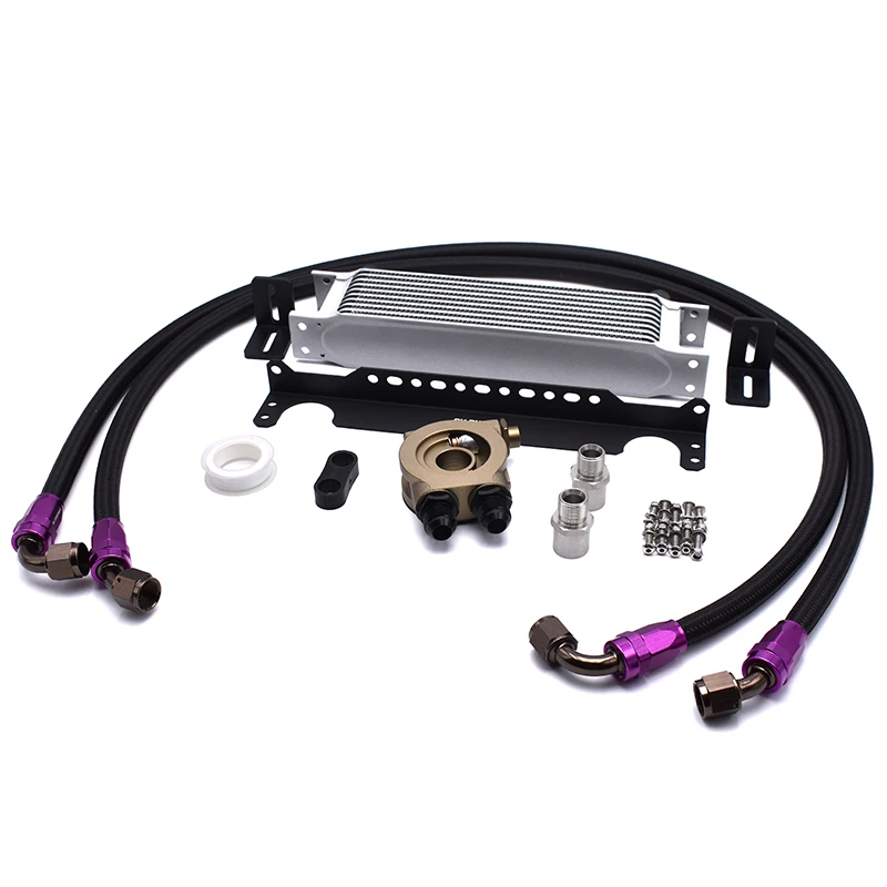 SK CUSTOM Universal 10 Row Oil Cooler Kit With Thermostat Sandwich Adapter British Style Aluminum Car Radiator Kit