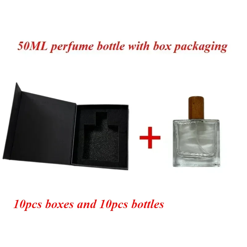 10Pcs/lot 50ml Wooden Cap Perfume Bottle with Box Packaging Empty Perfume Bottle and Custom Logo Packaging Box Wholesale