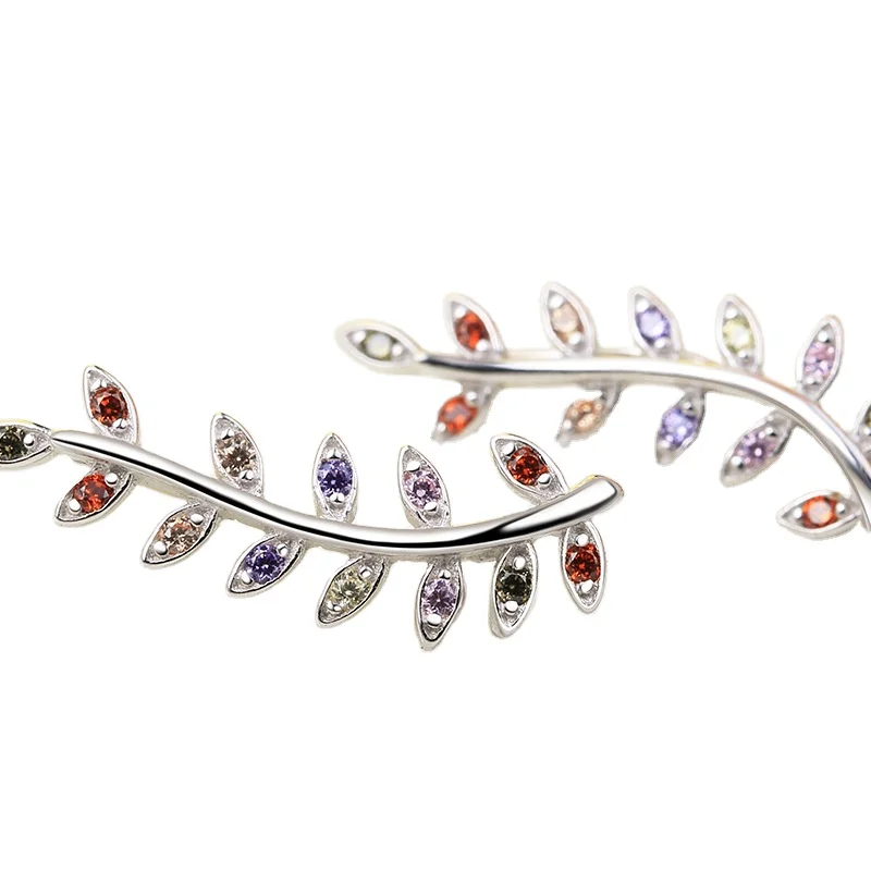 

Большие серьги-клипсы из стерлингового серебра 925 пробы с дизайном листьев циркона без отверстия Элегантный аксессуар для ушей