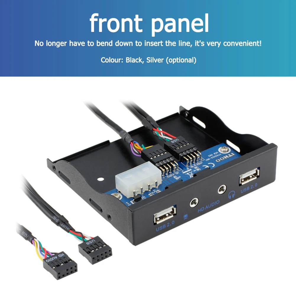 전면 패널 내마모성 9핀 4포트 허브 플로피 베이 PC 케이스 2 USB 2.0 HD 오디오 3.5mm 전면 패널 랙
