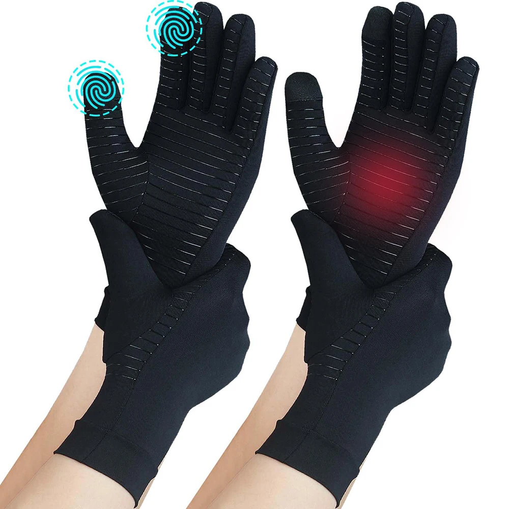 Guantes de artritis de compresión de cobre para mujeres y hombres, soporte de manos diurnas, guantes de soporte de manos de dedo completo para