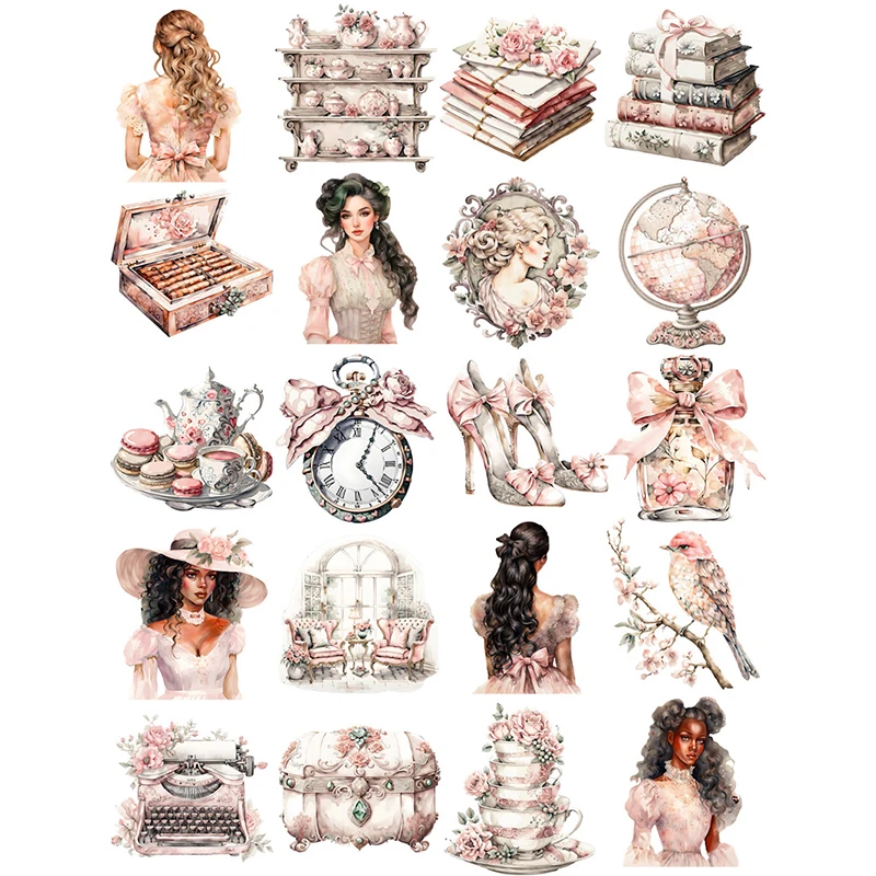 20Pcs/Pack Vintage Pink Victoria Sticker DIY Craft Scrapbooking Album Junk Journal Decorative Stickers