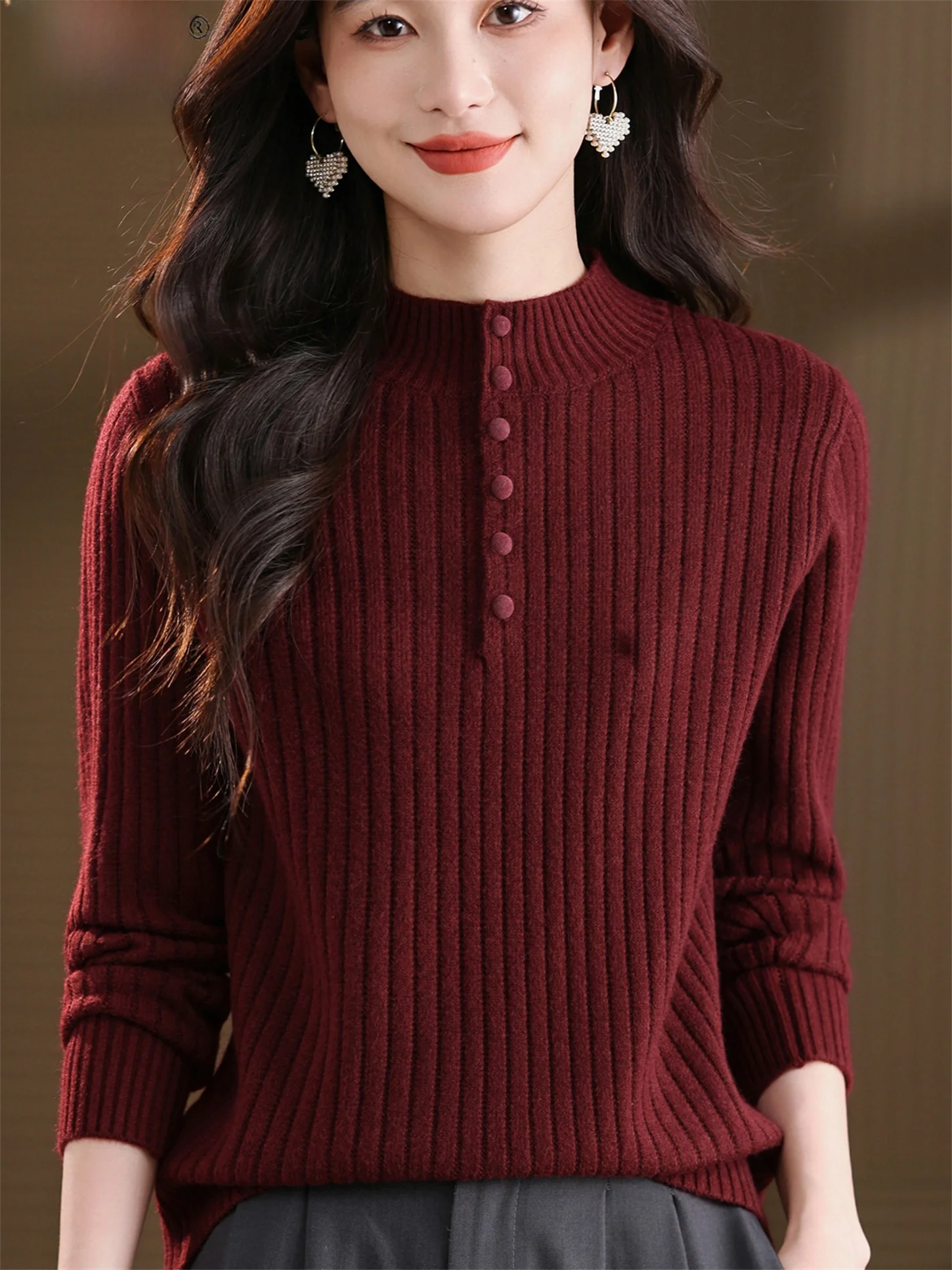 

Autumn Winter Faionable Knitted Base irt Women's Slim Fit f High Collar Inner Wear for Middle-Aged And ly