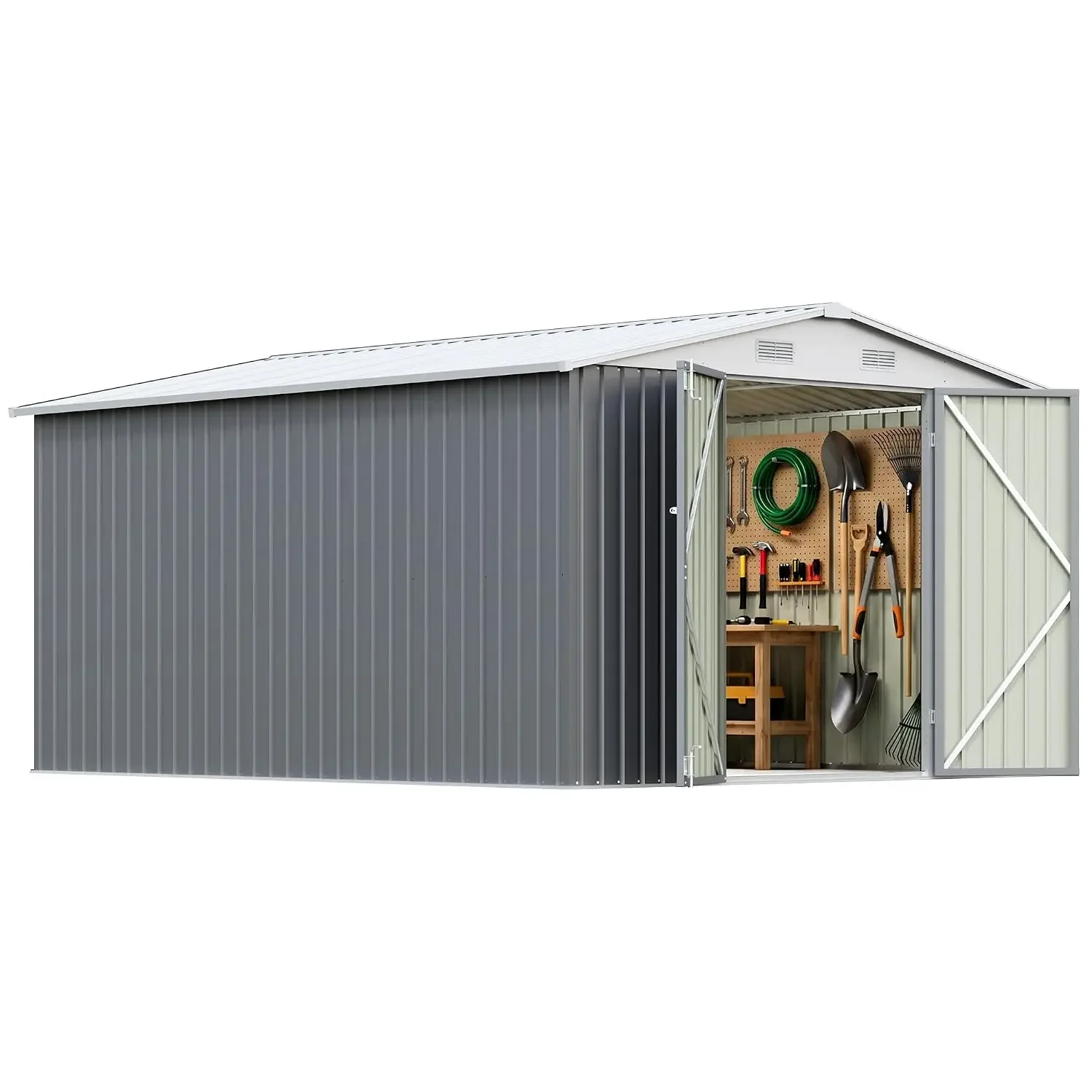 10x12 FT Outdoor Storage Shed, Gray, Customized