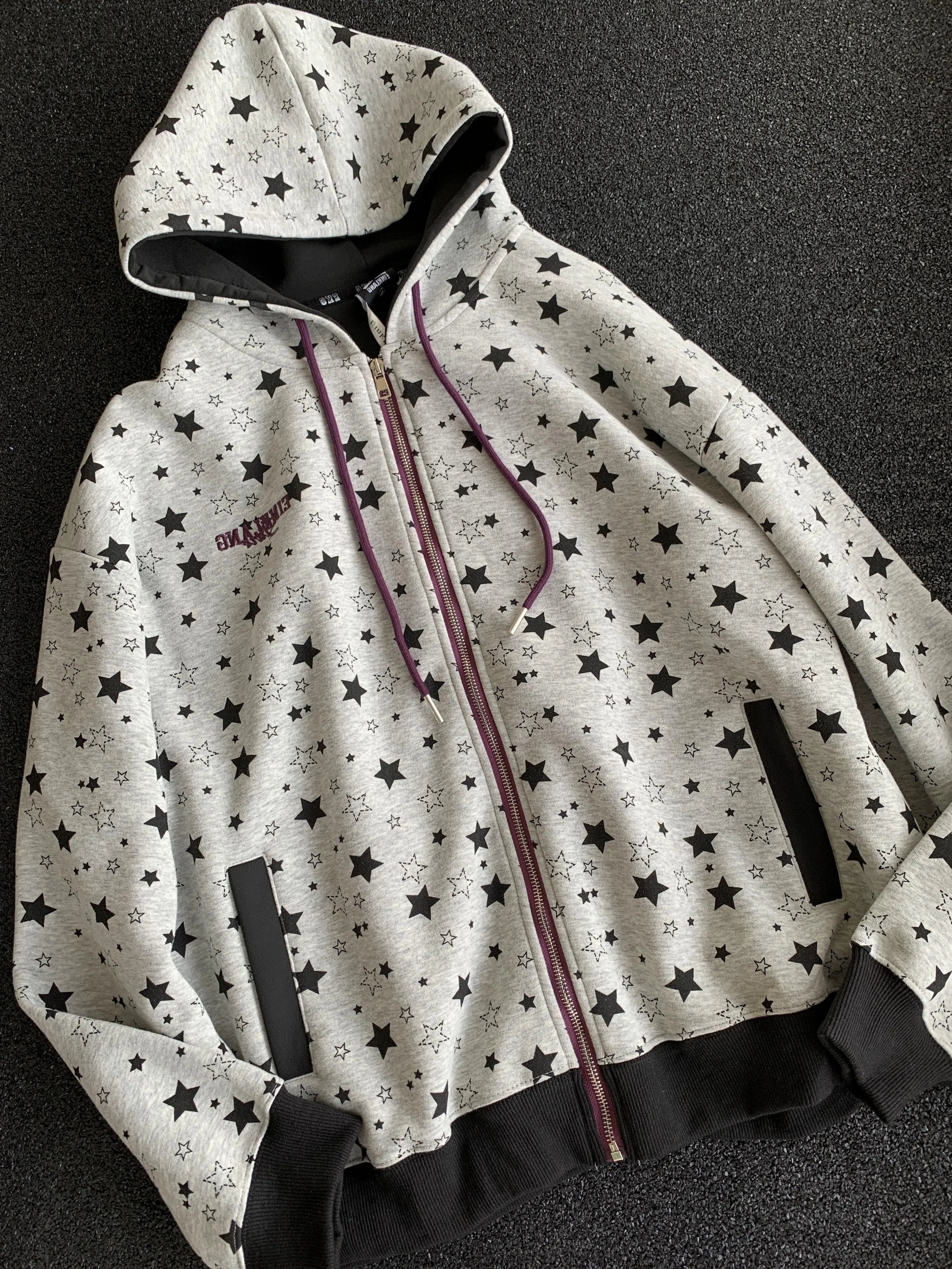 Amerikaanse stijl retro sterrenprint sweatshirt met capuchon heren dames herfst losse casual rits vest high street lange mouwen jas