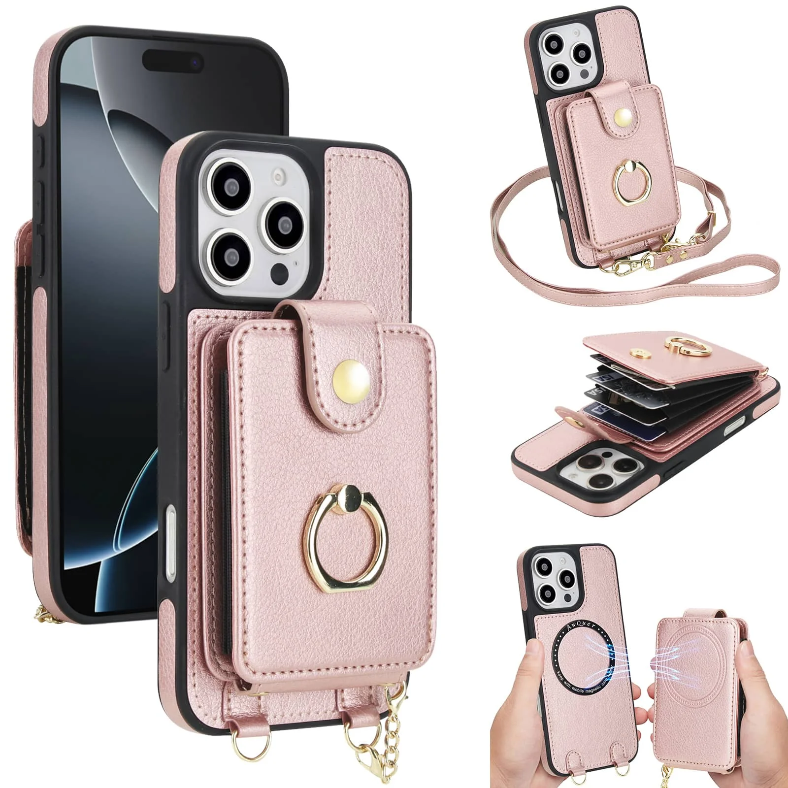 

For Samsung Galaxy S25 Edge S24 S23 S22 Ultra Wallet Case Detachable Crossbody Purse with Wristlet, 2-in-1 Flip Magnetic Cover