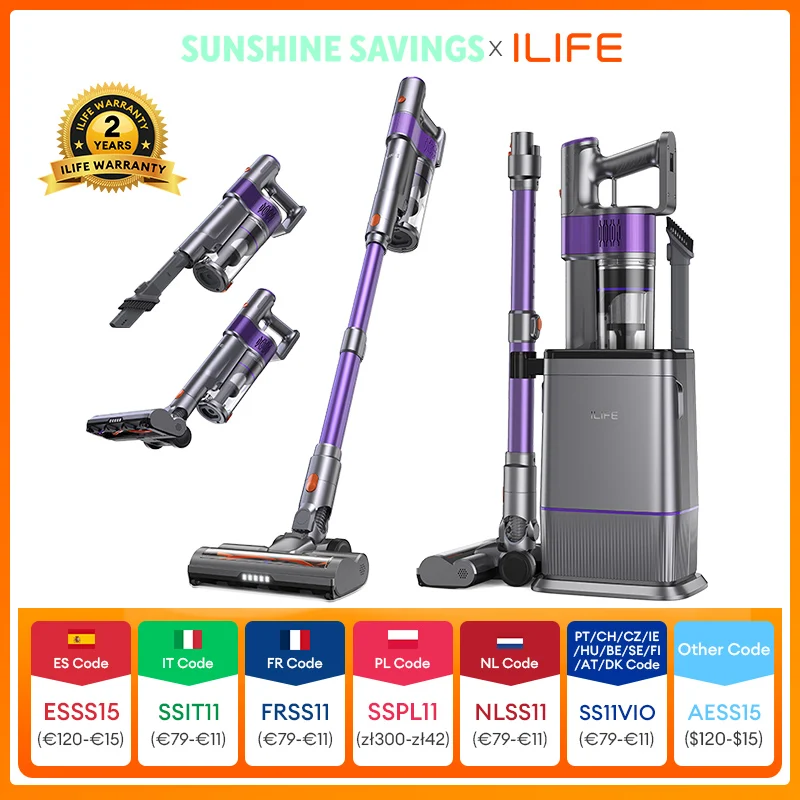 Aspirateur à main ILIFE H90 Pro avec station de charge et de collecte des poussières 2-en-1, forte aspiration, faible bruit, parfait pour les poils d'animaux