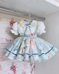 0-12Y Baby Girl Summer Rose Floral Blue Turkish Vintage Lolita Princess Ball Gown Dress for Birthday Holiday Casual Eid B195