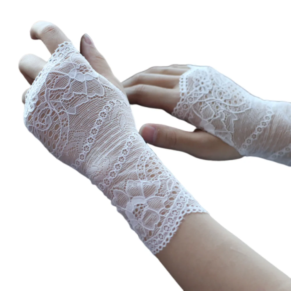 Thin Lace Half Finger Gloves 10/15/18/21cm Fashion Sun Protection Riding Gloves Breathable UV Protection Women Sunscreen Gloves